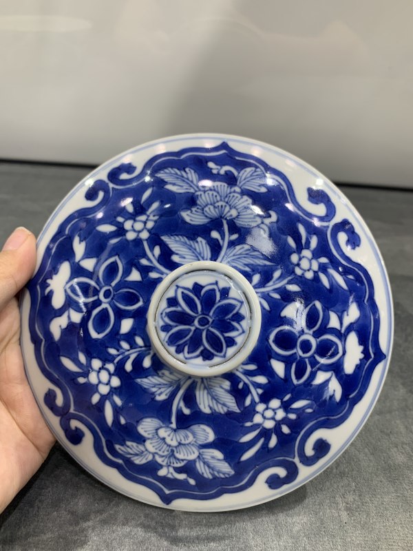 清康熙青花如意纹盖缸 - 图10
