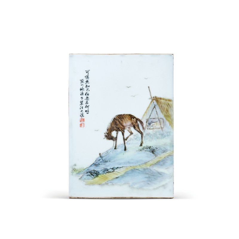 民国绘粉彩伯乐相马图瓷板