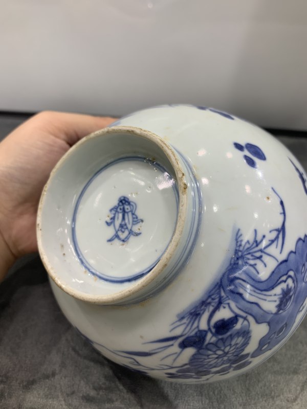 清康熙青花洞石牡丹花卉纹碗 - 图12