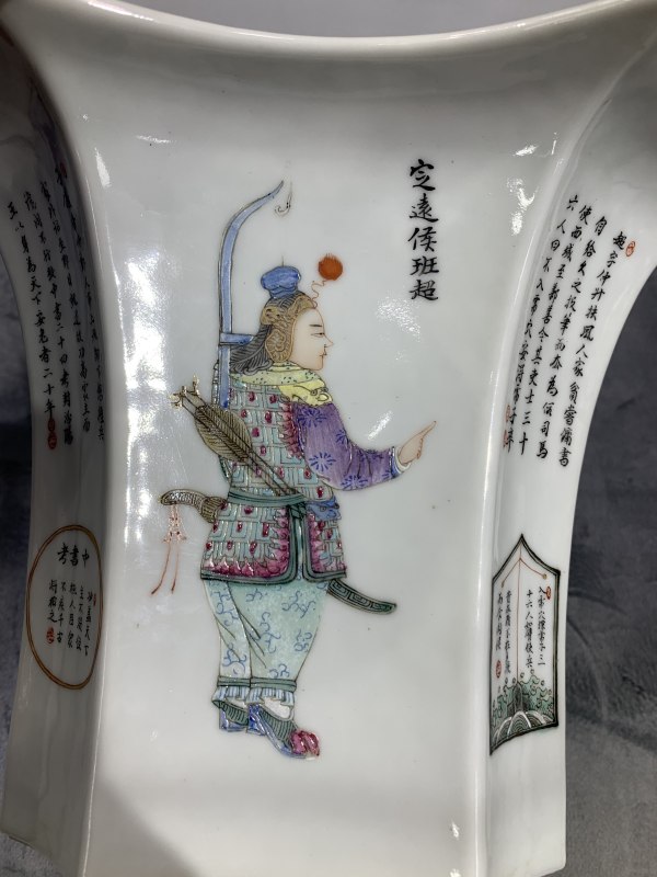 民国粉彩无双谱人物故事纹诗文八方花盆 - 图6