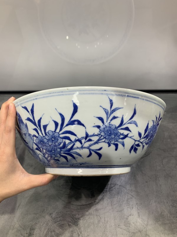 清晚期青花雉鸡牡丹纹大碗 - 图3