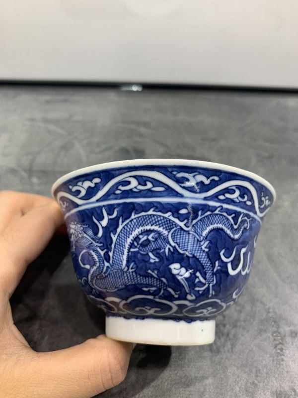 清晚期青花留白双龙赶珠纹茶园 - 图6
