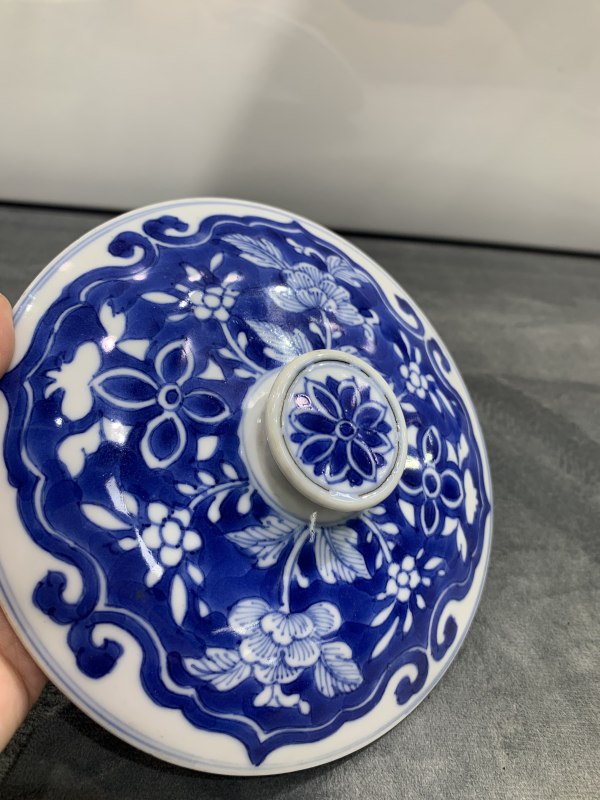 清康熙青花如意纹盖缸 - 图11