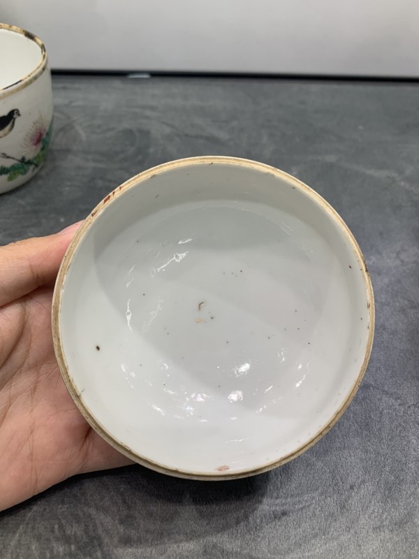 民国粉彩花鸟纹小盖缸 - 图13