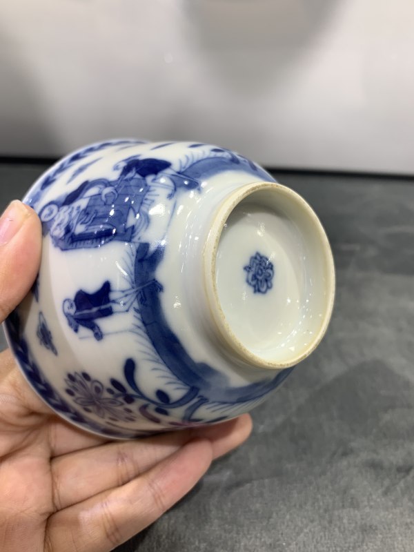 清康熙青花花鸟人物纹茶园 - 图9