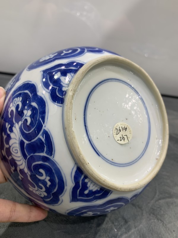 清康熙青花如意纹盖缸 - 图8
