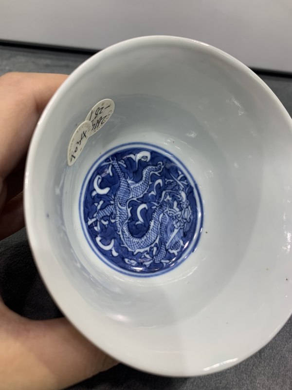 清晚期青花留白双龙赶珠纹茶园 - 图8