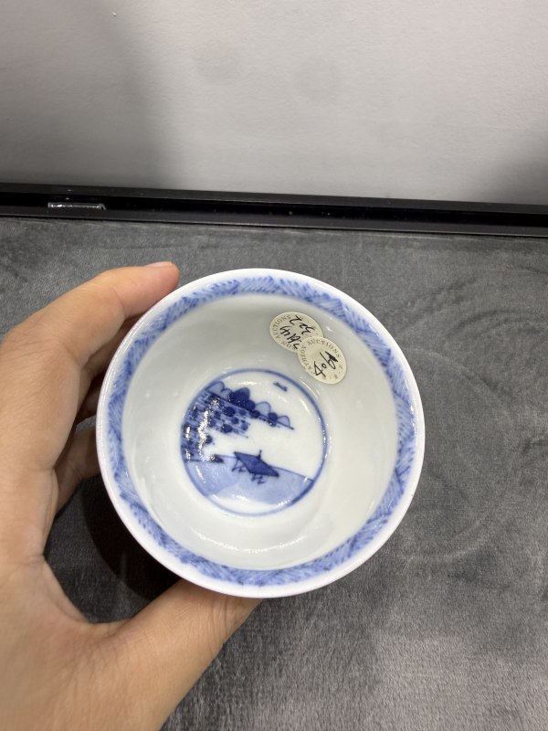 清康熙青花货郎图杯碟一套 - 图13