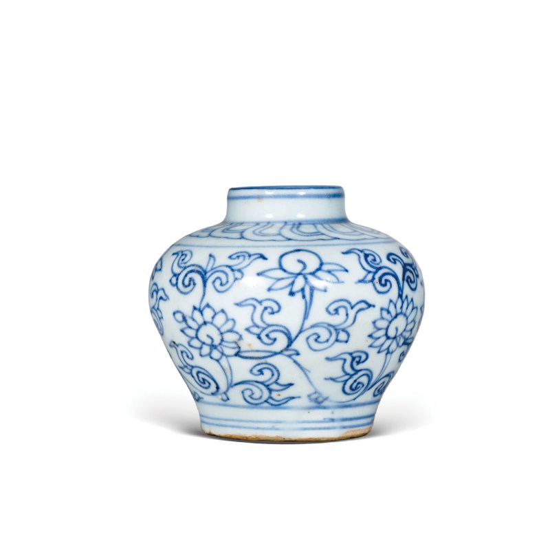 明中晚期青花淡描缠枝莲纹水盂 - 图1