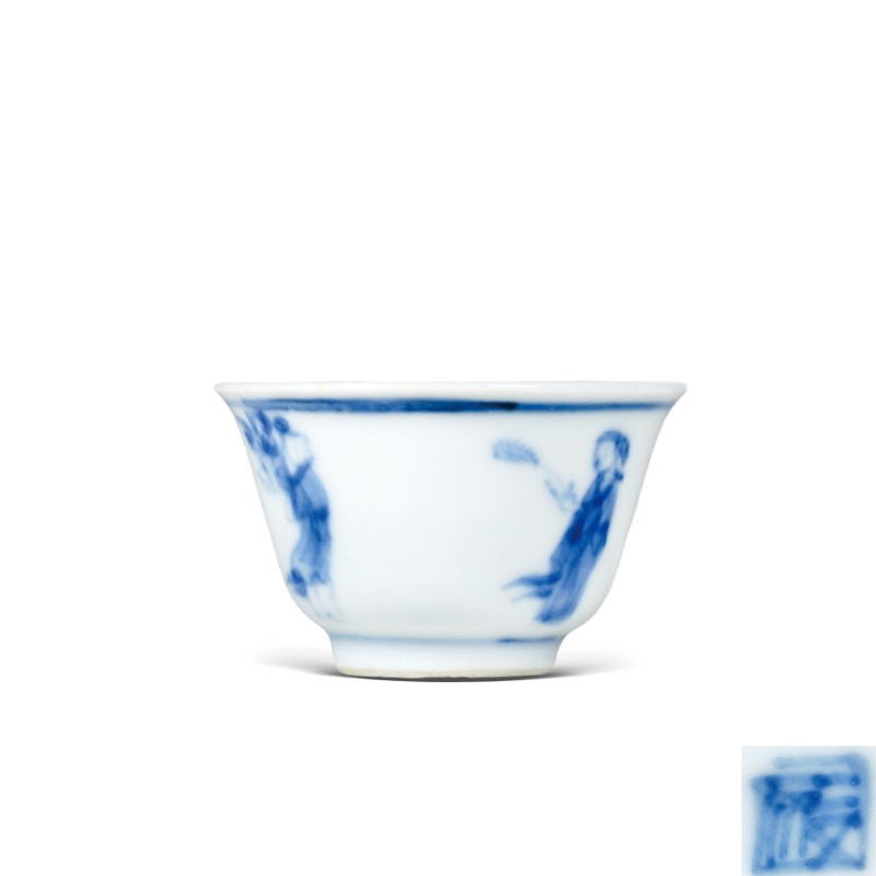 清康熙青花神仙人物故事纹小杯