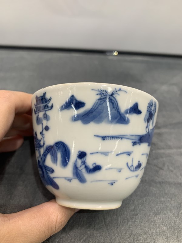清道光青花牧牛图小杯 - 图7