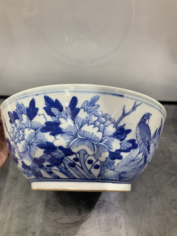 清晚期青花雉鸡牡丹纹大碗 - 图6