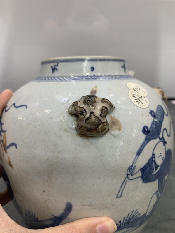 清康熙青花婴戏纹四兽耳系壶 - 图10
