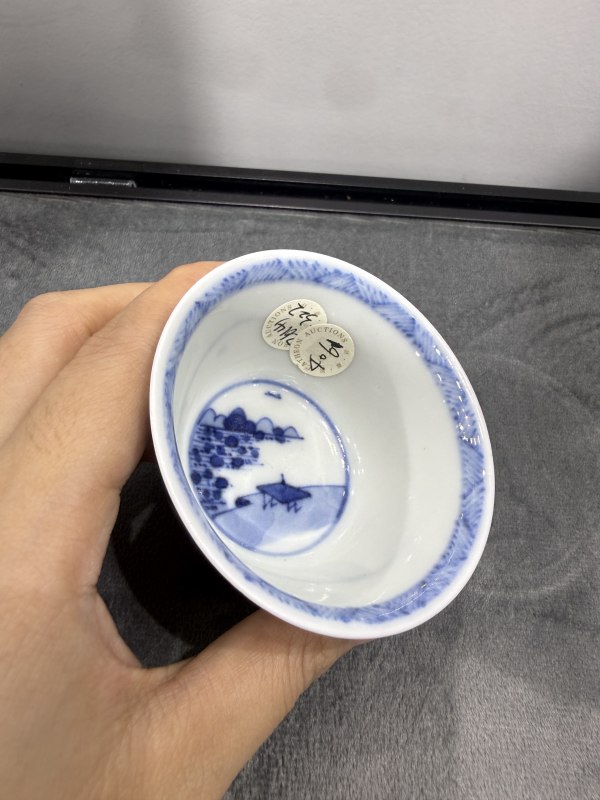 清康熙青花货郎图杯碟一套 - 图14