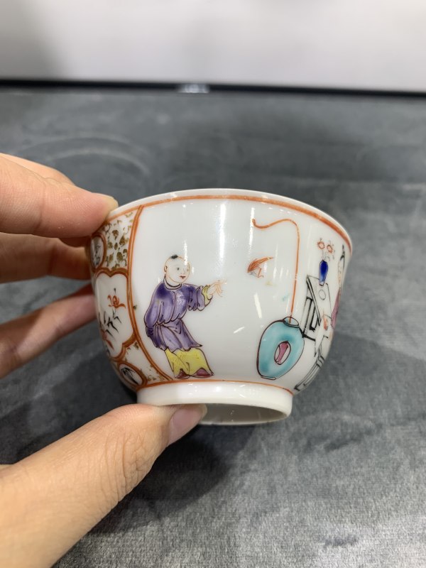 清乾隆广彩教子图茶园 - 图3