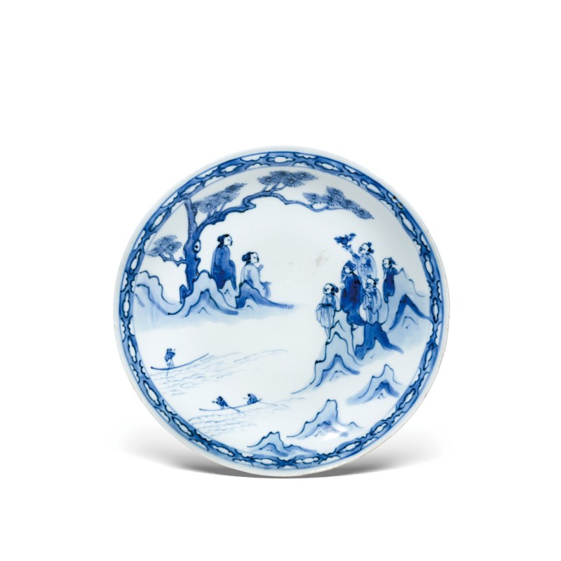 明天启青花神仙人物故事纹盘