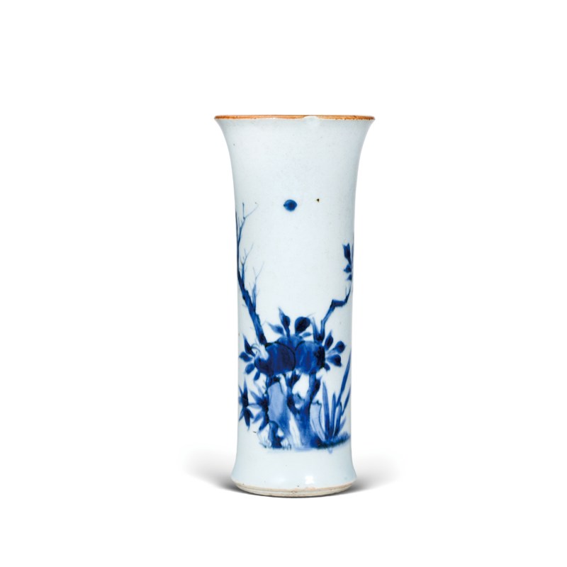 清顺治青花花鸟纹花觚 - 图1