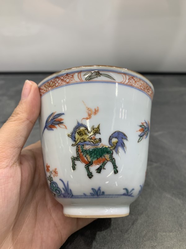 清康熙斗彩麒麟引凤纹杯盏一套 - 图4