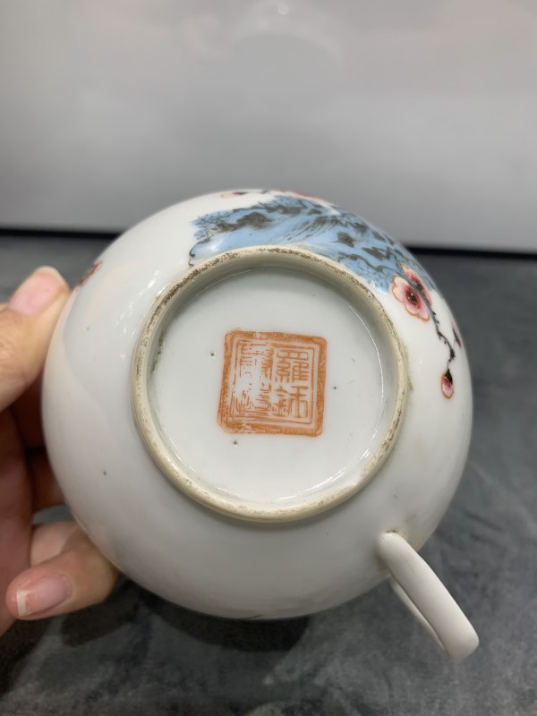 民国粉彩梅花纹把杯一组四件 - 图22