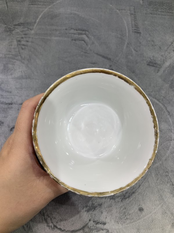 清晚期藕合地留白描金诗文三才盖碗 - 图6