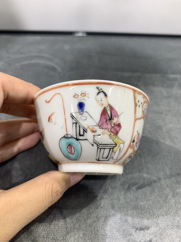 清乾隆广彩教子图茶园 - 图4