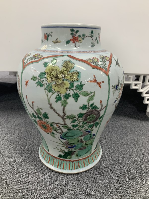 清康熙五彩花鸟纹将军罐 - 图2