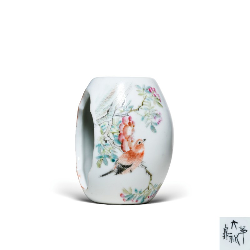 清晚期浅绛彩花鸟纹鸟食罐 - 图1