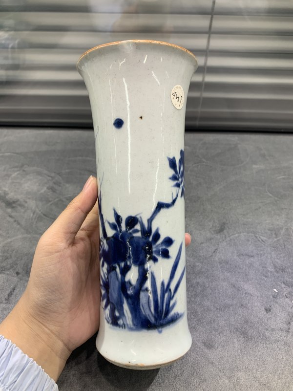 清顺治青花花鸟纹花觚 - 图2