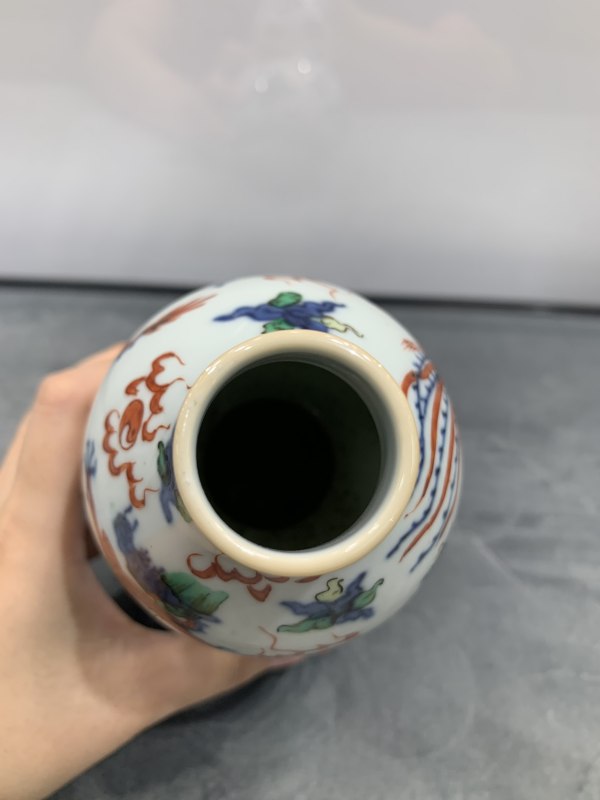 清晚期青花五彩四灵图兽耳葫芦瓶 - 图6