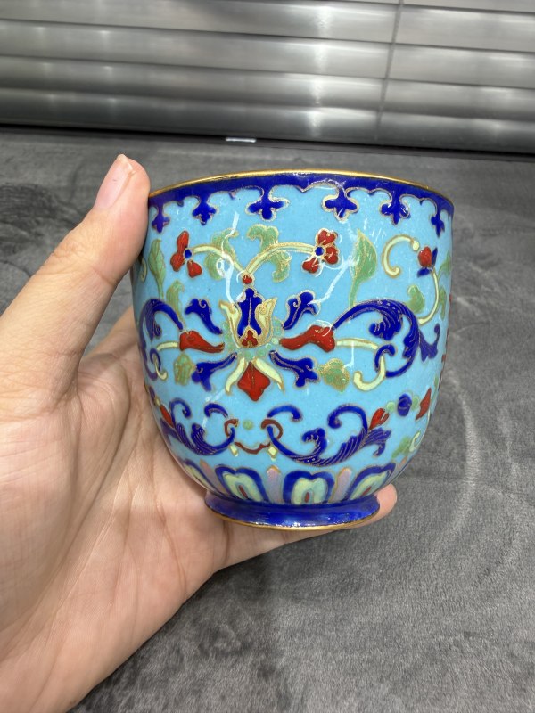 民国铜胎画珐琅喜字杯 - 图2