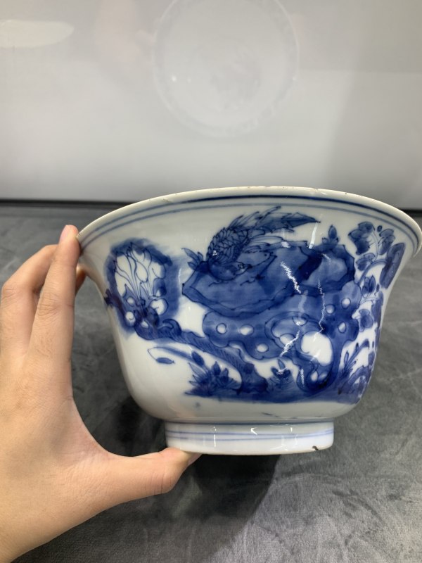 清康熙青花花鸟纹大碗 - 图2