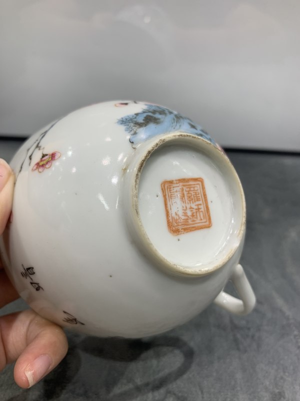 民国粉彩梅花纹把杯一组四件 - 图23