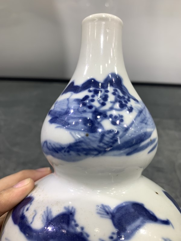 清晚期青花山水楼阁纹葫芦瓶 - 图3