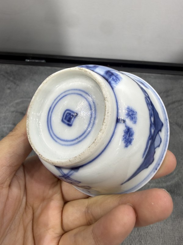 清康熙青花货郎图杯碟一套 - 图17