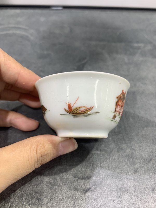 清乾隆粉彩描金山水楼阁纹小杯 - 图6
