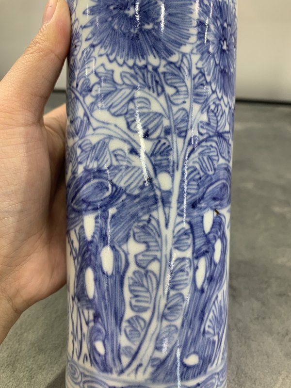 明崇祯青花淡描梅竹花鸟纹筒瓶 - 图11