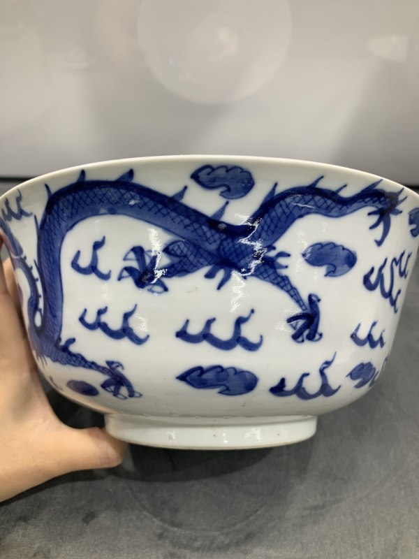 清晚期青花双龙赶珠纹盖碗 - 图3