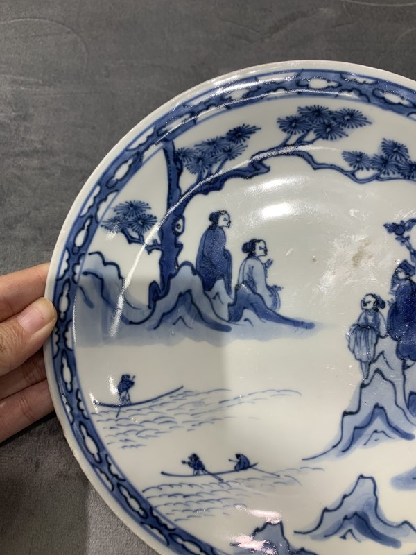 明天启青花神仙人物故事纹盘 - 图4