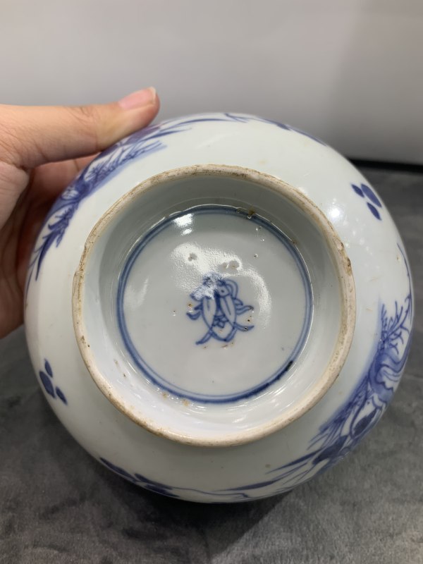 清康熙青花洞石牡丹花卉纹碗 - 图10