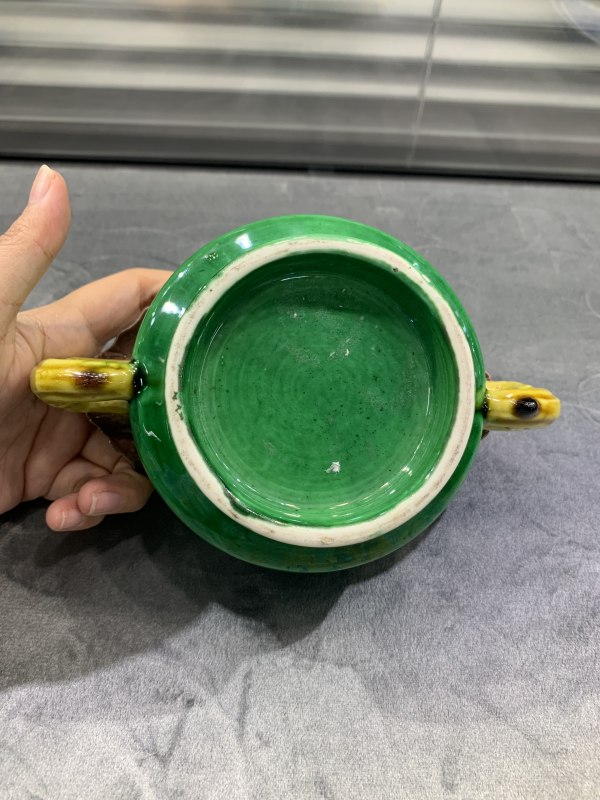 清康熙素三彩堆塑双蝠龙耳洗 - 图4