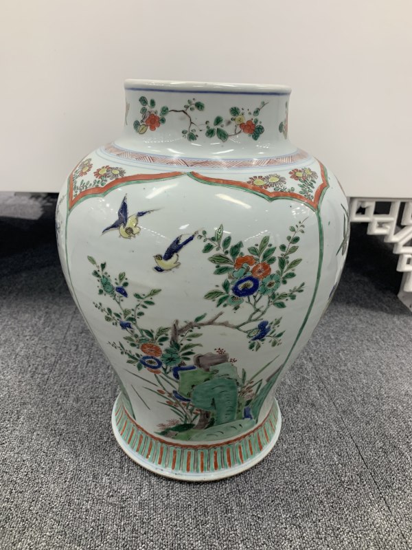 清康熙五彩花鸟纹将军罐 - 图4
