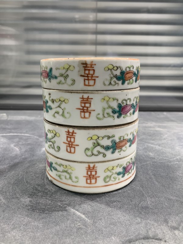 清晚期粉彩五子登科喜字瓜瓞绵绵纹四层节盒 - 图4