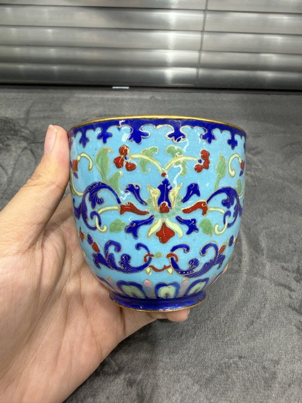 民国铜胎画珐琅喜字杯 - 图4