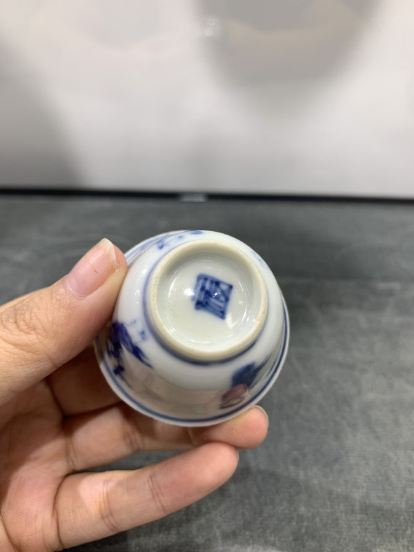清康熙青花神仙人物故事纹小杯 - 图7