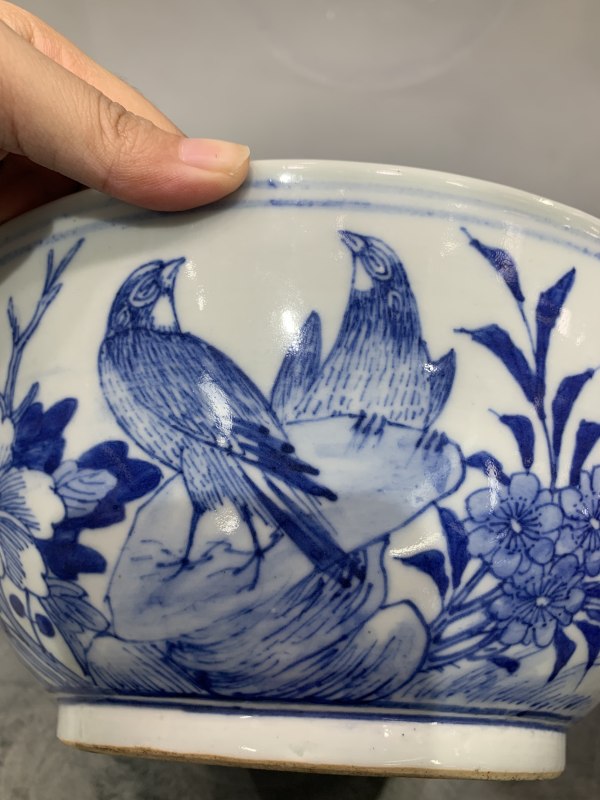 清晚期青花雉鸡牡丹纹大碗 - 图11