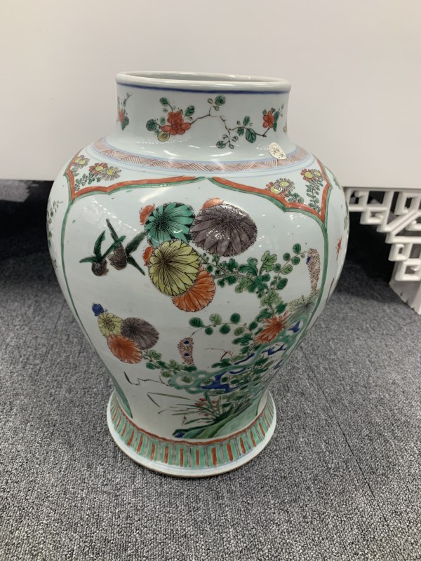 清康熙五彩花鸟纹将军罐 - 图5
