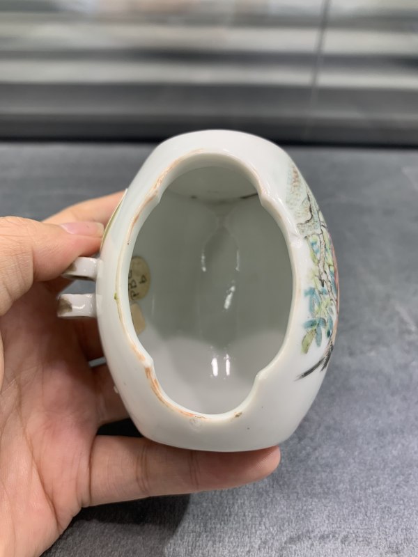 清晚期浅绛彩花鸟纹鸟食罐 - 图5