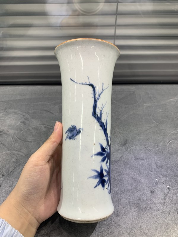 清顺治青花花鸟纹花觚 - 图5
