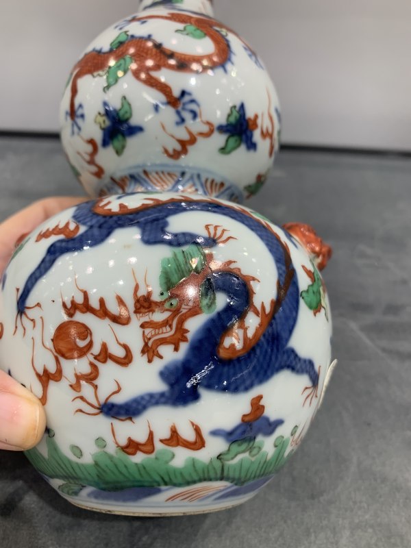 清晚期青花五彩四灵图兽耳葫芦瓶 - 图10