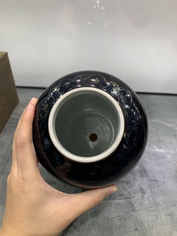 民国乌金釉描金福禄寿三星纹罐 - 图6